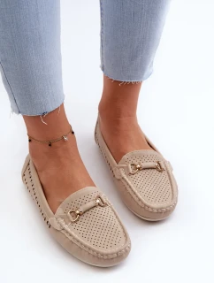 Dámské prolamované mokasíny s ozdobou, béžová Kaydance