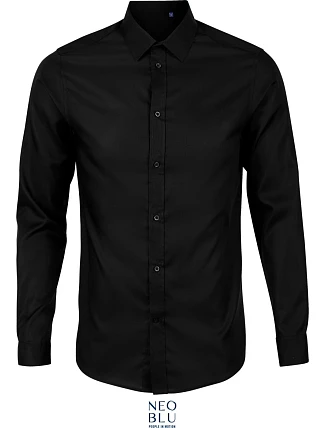 NEOBLU Blaise Men Mikro keprová košile s dlouhým rukávem 24.3182 deep black