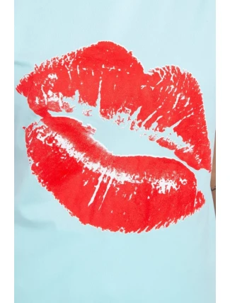 Mátová halenka s potiskem rtů