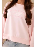 Dámská mikina s výšivkou volného střihu máslová cukrová růžová