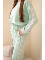 Dámský viskózový máslový komplet s lampasy tmavý mentolový