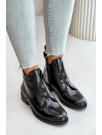 Lakované Boty Na Zip Zateplené Ploché Podpatky S.Barski HY42-717 Černé