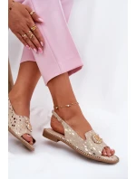 Kožené Sandály S Dekorací Na Plochém Podpatku S.Barski KV51-096 Zlaté Kožené Sandály S Dekorací Na Plochém Podpatku S.Barski KV51-096 Zlaté