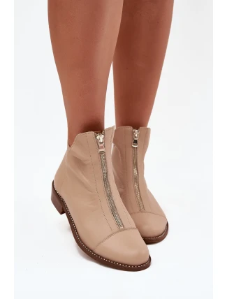 Kožené Boty Na Zip Béžové Zazoo 2785/079