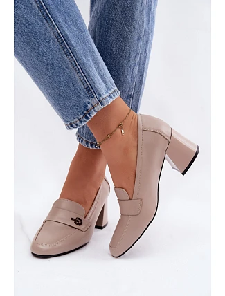 Kožené dámské polobotky na podpatku Vinceza 18119 Béžové