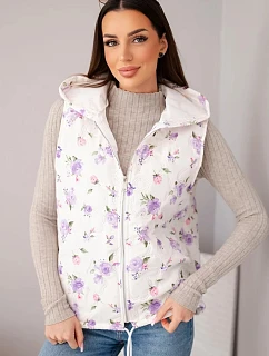 Dámská prošívaná vesta s květinami a kapucí fialová