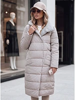 Dlouhý prošívaný dámský kabát v béžové barvě FashionStreet TY5485 Dlouhý prošívaný dámský kabát v béžové barvě FashionStreet TY5485