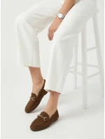 Dámské semišové mokasíny s kovovou přezkou hnědé FashionStreet ZY1340