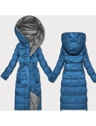 Světle modro-šedá oboustranná zimní bunda s páskem Minority (M2-6519-30+61)