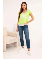 Dámská bavlněná blůza s výstřihem do V a potiskem NEW YORK zelená