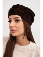 Dámská zimní čepice z vlny s ozdobným pletením a džíty K397 hnědá