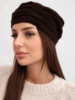 Dámská zimní čepice z vlny s ozdobným pletením a džíty K397 hnědá