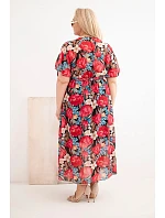 Dámské šaty Plus Size s květinovým vzorem a vázáním černá