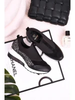 Dámské Klínové Kožené Boty Sneakersy Černé Stříbrné Frances