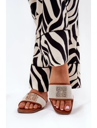 Elegantní Dámské Pantofle S Dekorací Na Plochém Podpatku Camel Lovehia