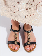 Praktické dámské  sandály černé bez podpatku