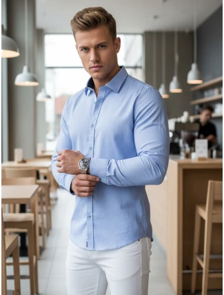 Pánská elegantní hladká modrá košile SLIM FIT FashionStreet DX2613