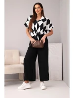 Dámský komplet viskózová košile s vázáním a kalhoty s gumou černý