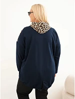 Dámská mikina Plus Size z viskózy s kapucí a leopardími vsadkami granátová Dámská mikina Plus Size z viskózy s kapucí a leopardími vsadkami granátová