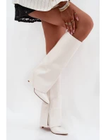 Zateplené kozačky na jehlovém podpatku s ohrnutým svrškem bílé Tamonia Zateplené kozačky na jehlovém podpatku s ohrnutým svrškem bílé Tamonia