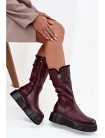 Dámské kožené kozačky s vlnou Zazoo 70121 bordó Dámské kožené kozačky s vlnou Zazoo 70121 bordó