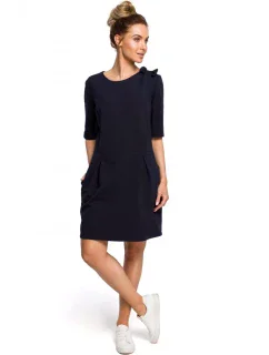 M422 Šaty se spadlým pasem a mašlí - tmavě modré