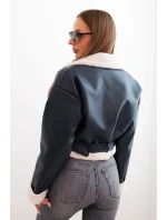 Dámská pilotka z ekokůže s podšívkou a páskem modrá