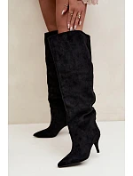 Dámské nazouvací kozačky na podpatku Černé Corly Dámské nazouvací kozačky na podpatku Černé Corly