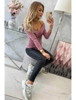 Halenka s výstřihem do V tmavě růžová