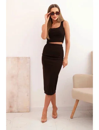 Dámský top a vroubkovaný sukně hnědý