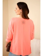 Dámská bavlněná blůza s výstřihem do V a dlouhým rukávem korálová