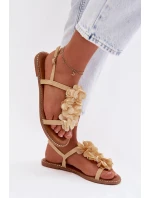 Dámské sandály Ploché s Ozdobnými Květinami Zlaté Noemia