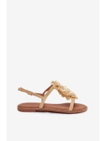 Dámské sandály Ploché s Ozdobnými Květinami Zlaté Noemia