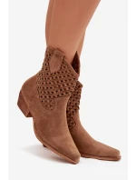 Dámské perforované kotníkové boty na podpatku béžové Ferissa