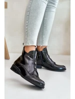 Lakované Kotníkové Boty Na Zip Zateplené Plochý Podpatek S.Barski Černé Lakované Kotníkové Boty Na Zip Zateplené Plochý Podpatek S.Barski Černé