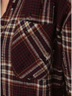 Dámská kostkovaná košile s odřenými okraji vínová FashionStreet DY0484