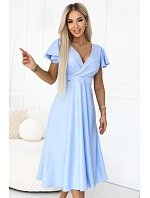 675-1 Midi šaty Blinky s obálkovým výstřihem a brokátovými třpytkami - modré