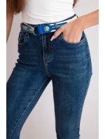Dámské džíny Mom Fit s vysokým pasem a kontrastním páskem tmavě džínsová