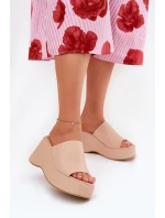 Ekokožené dámské sandály na platformě a klínu béžové Kisoffi