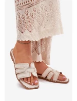 Zdobené pantofle na plochém podpatku béžové Anniles