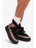 Dámské nízké sněhule s hřejivým kožíškem a silným šněrováním Xarina – černé