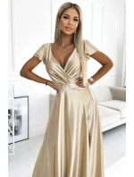 saténové dlouhé šaty 411-7 CRYSTAL zlaté - Numoco saténové dlouhé šaty 411-7 CRYSTAL zlaté - Numoco