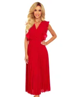 EMILY - Červené dámské plisované šaty s volánky a výstřihem 315-3 EMILY - Červené dámské plisované šaty s volánky a výstřihem 315-3
