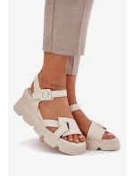 Dámské Kožené Sandály Na Klínu Artiker 54C1624 Béžové Dámské Kožené Sandály Na Klínu Artiker 54C1624 Béžové