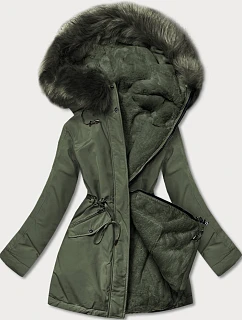 Teplá dámská zimní bunda oboustranná khaki (w610big)