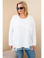 Dámská bavlněná blůza Plus Size s třásněmi bílá
