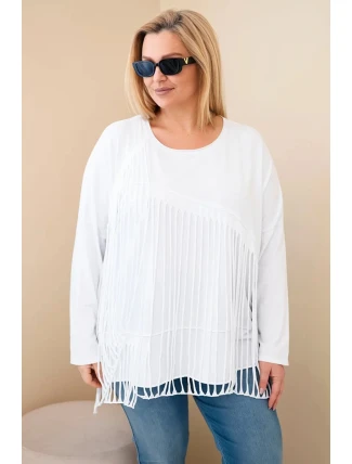 Dámská bavlněná blůza Plus Size s třásněmi bílá