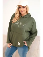 Dámská mikina Plus Size s kapucí a potiskem khaki