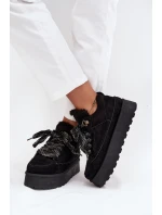 Šněrovací dámské sněhule na platformě vyhřívané kožešinou Černé Tavelle