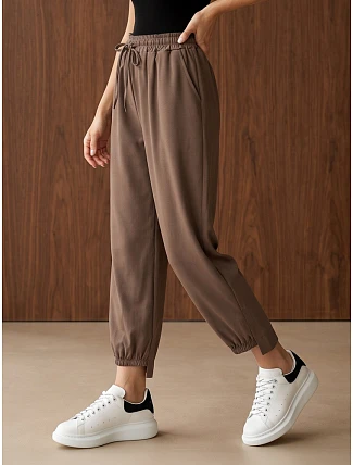 Dámské jogger kalhoty s gumou v pase, hnědé, FashionStreet UY3154 Dámské jogger kalhoty s gumou v pase, hnědé, FashionStreet UY3154